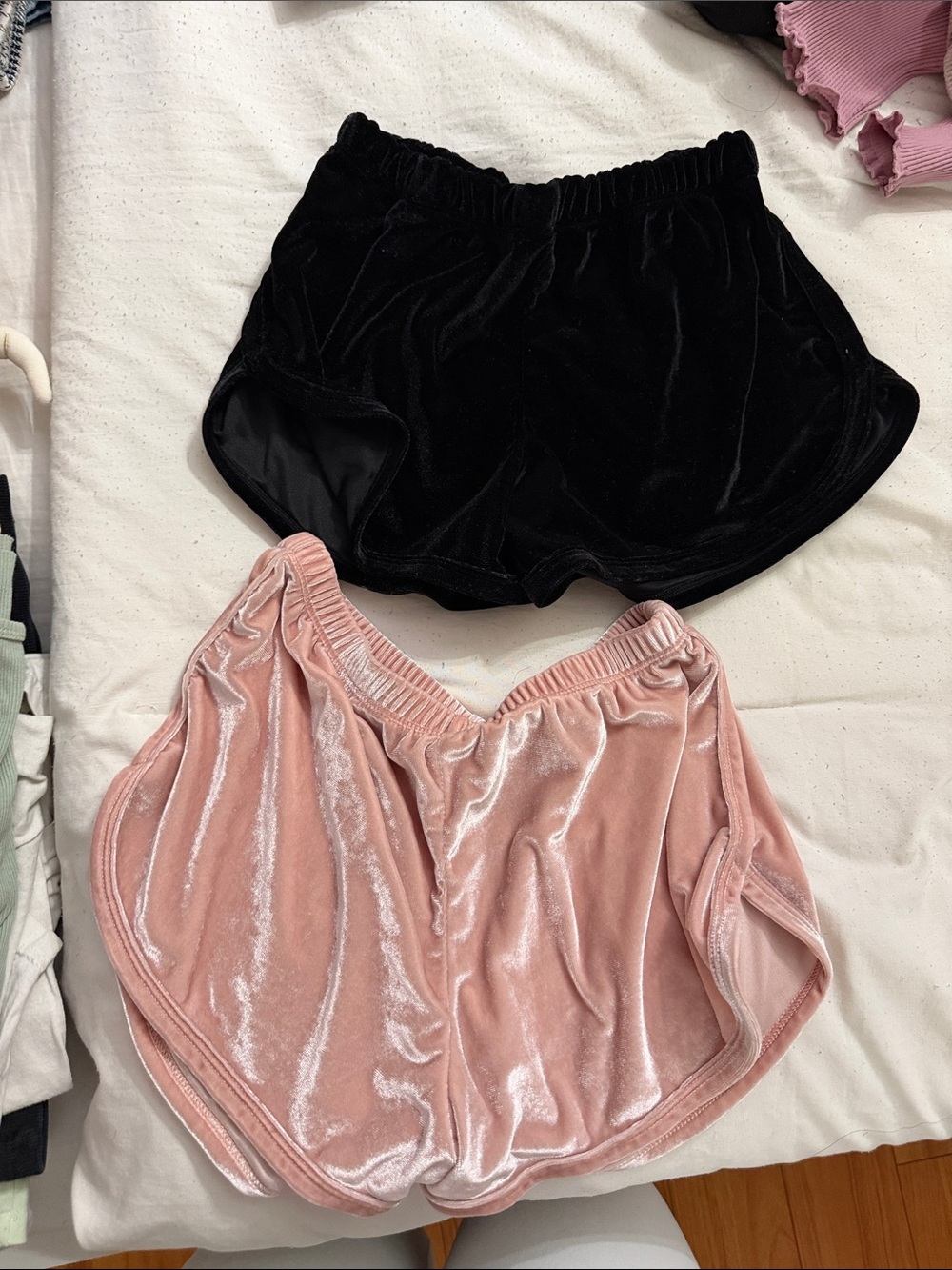 Brandy Melville Velour black and baby pink shorts